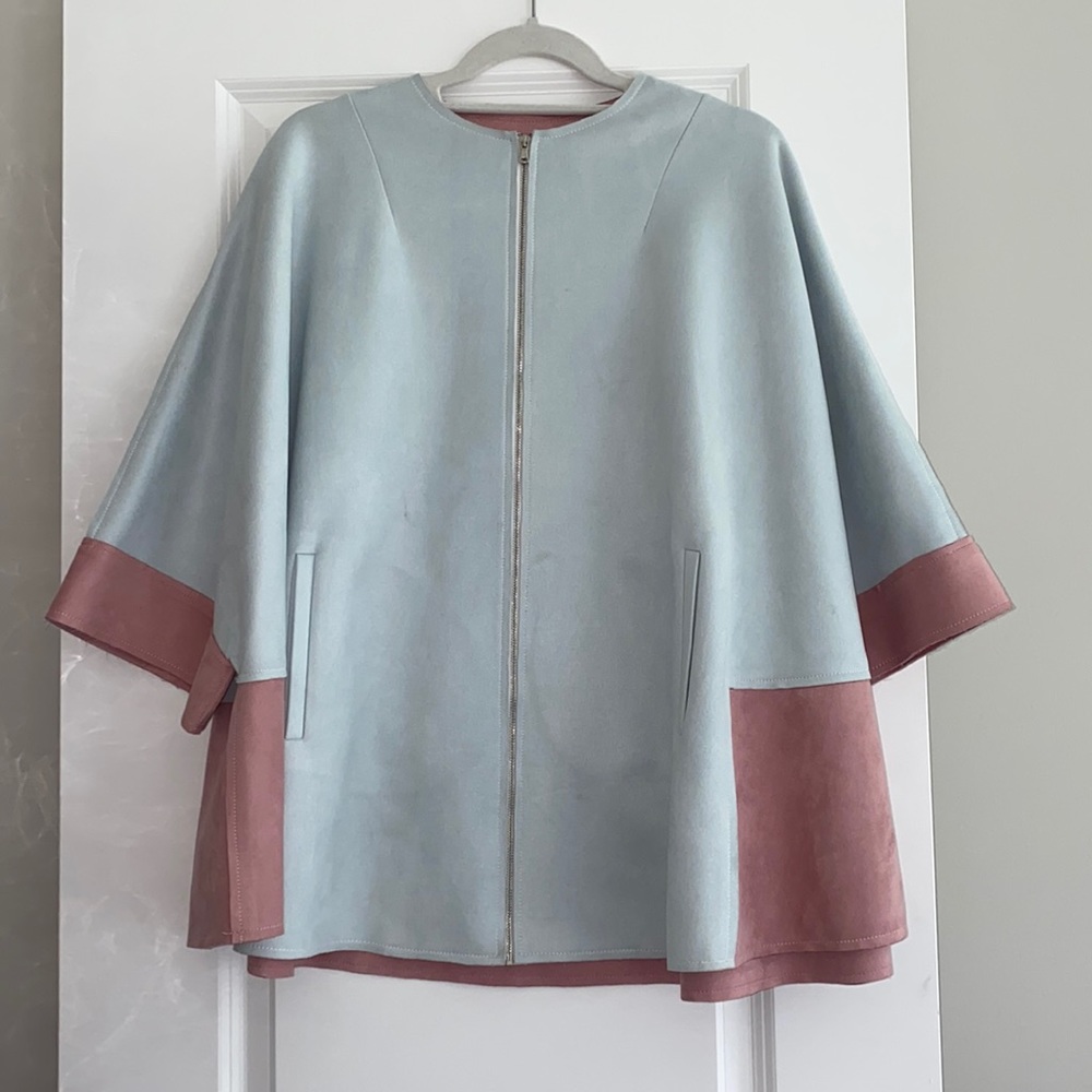 Blue & Pink Suede Poncho Cape